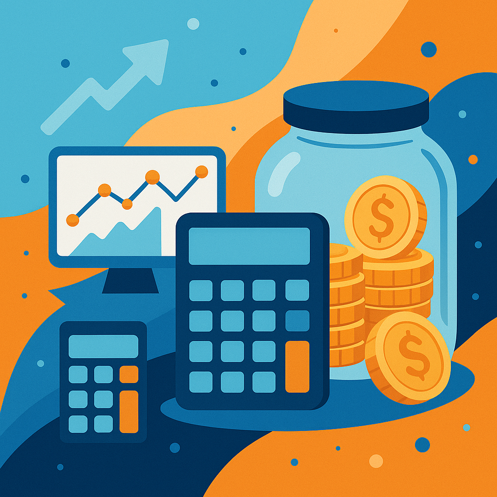 Ilustración de calculadoras y ahorro